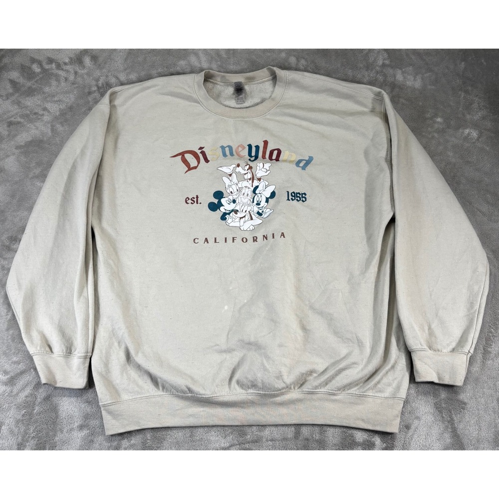 Gildan‎ Disneyland Sweatshirt Mens XL Sand Good Mickey Mouse California Graphic